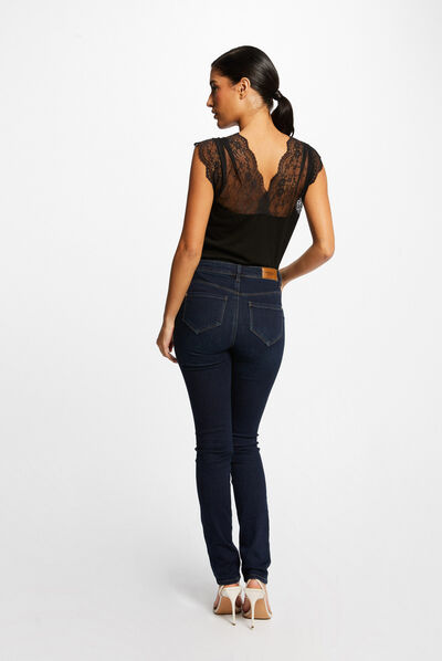T-shirt manches courtes avec dentelle noir femme