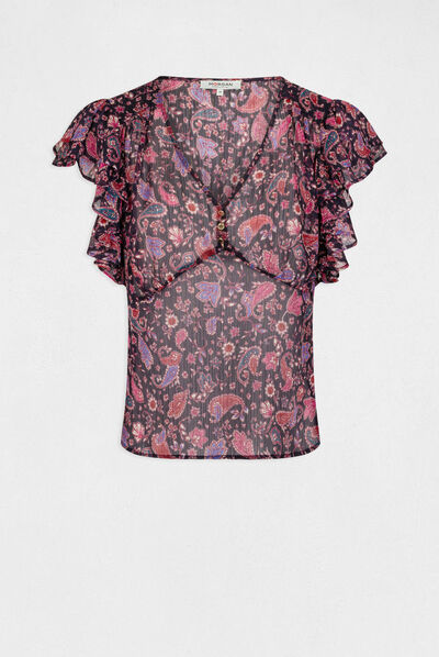 Blouse manches courtes imprimé cachemire marine femme