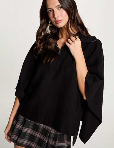 Poncho col ouvert noir femme