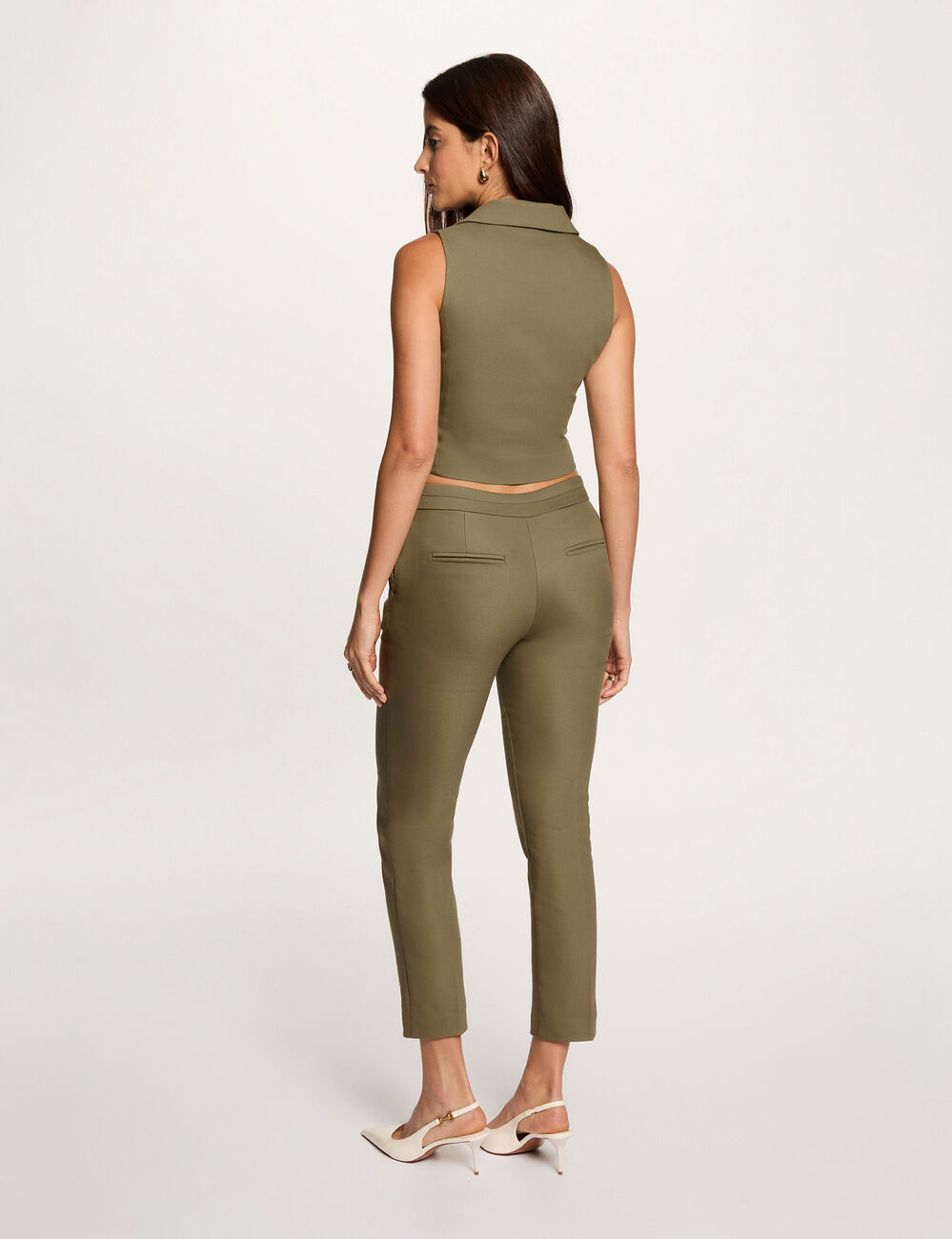 Gilet cintr&eacute; sans manches vert kaki femme