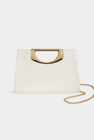 Sac pochette aspect croco blanc femme