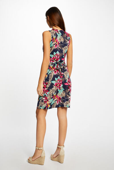 Robe droite imprimé floral marine femme