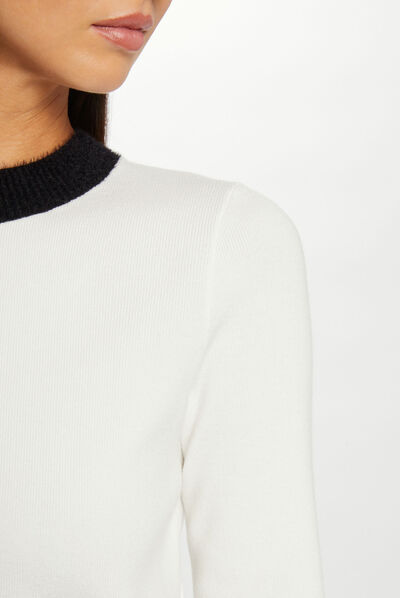 Pull manches longues à col rond ecru femme
