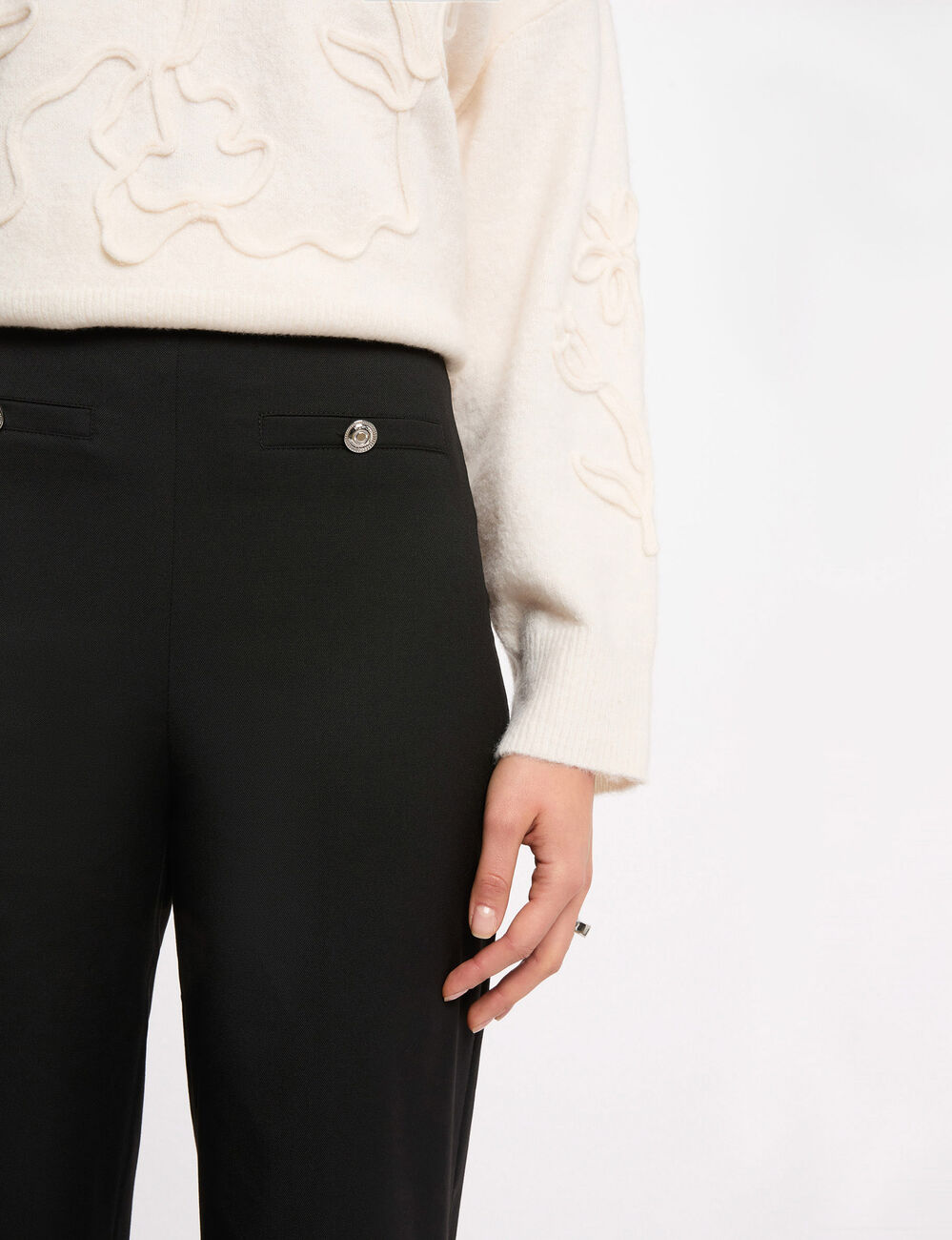 Pantalon large taille haute noir femme