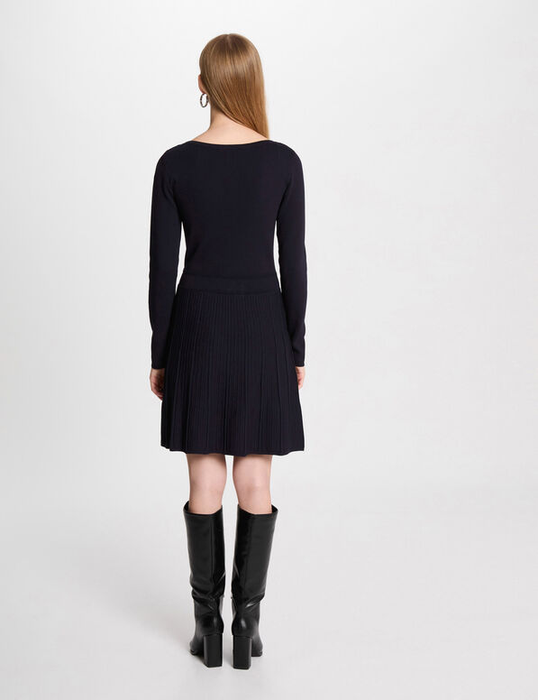 Robe tricot courte trapèze bleu marine femme