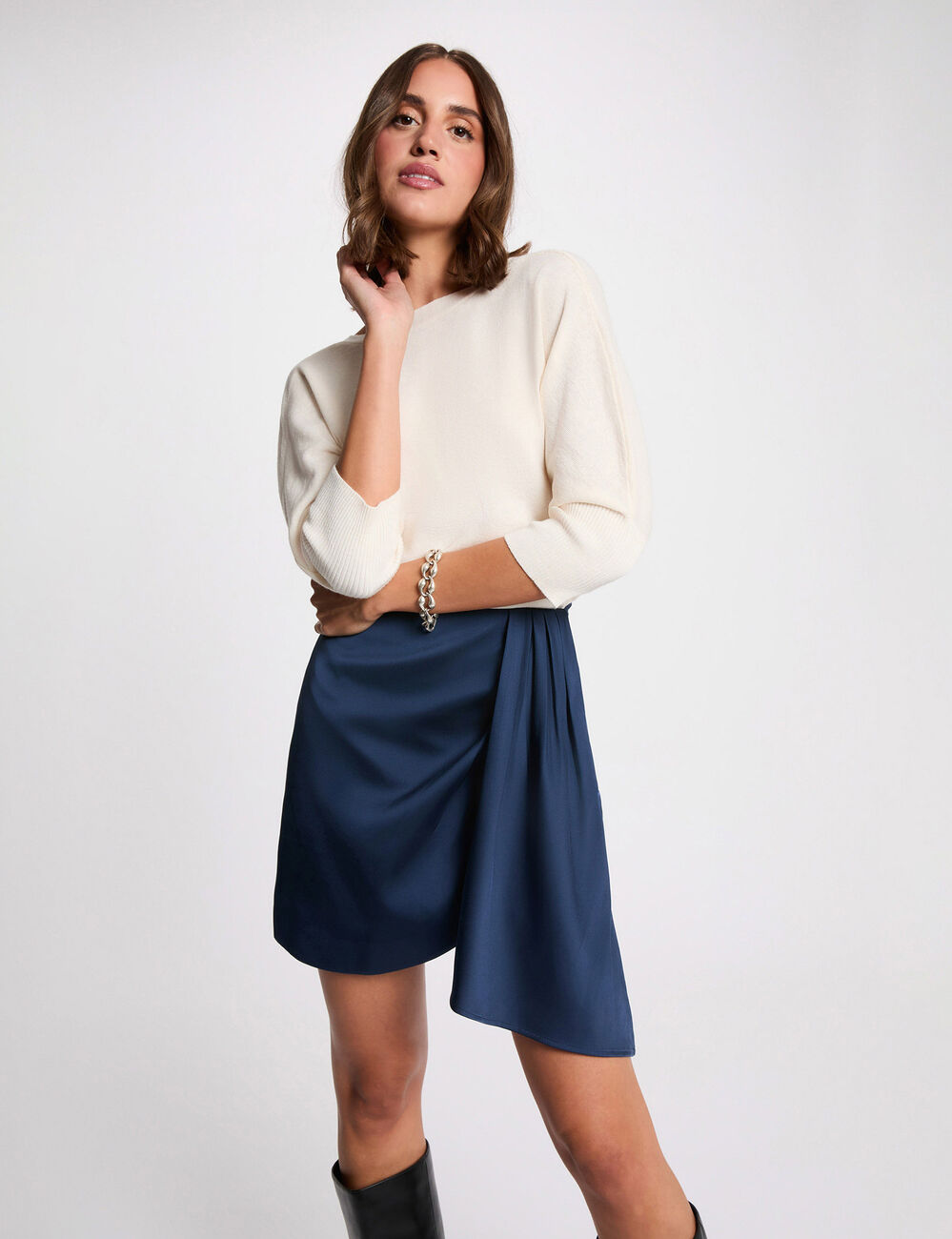 Jupe courte satin&eacute;e bleu p&eacute;trole femme