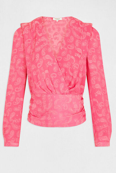Blouse manches longues imprimée fuchsia femme