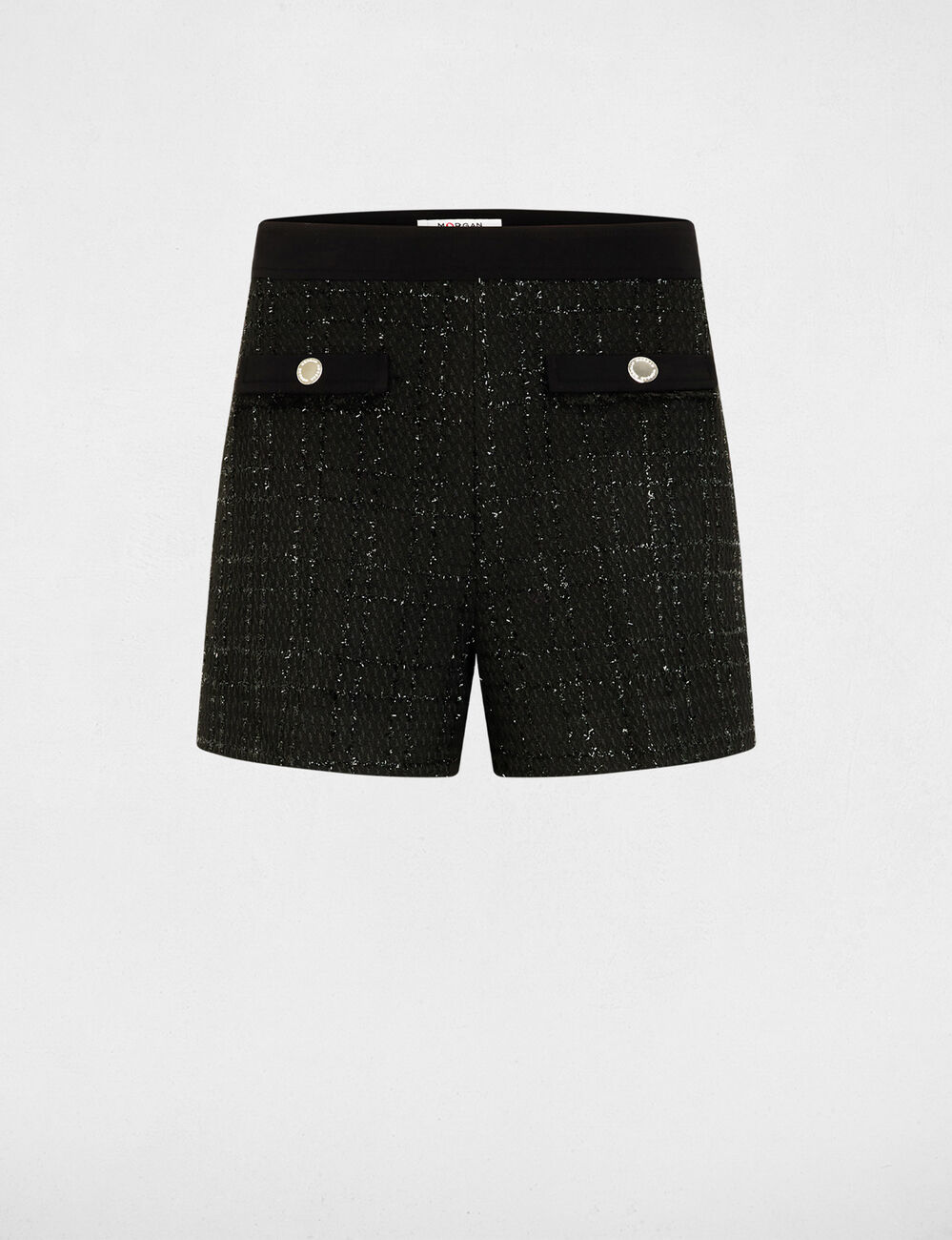 Short ajust&eacute; tweed noir femme