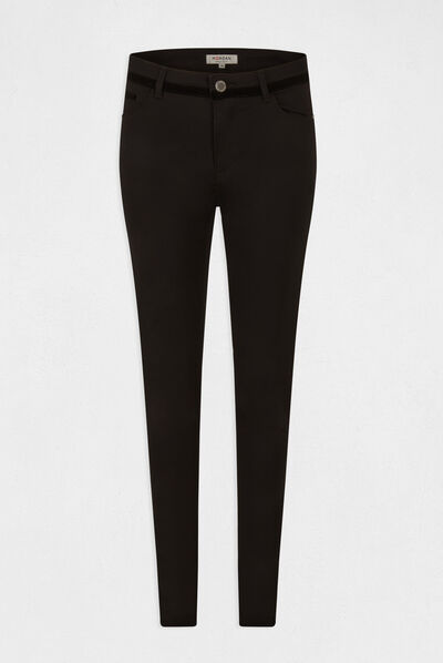 Pantalon skinny enduit à détails velours noir femme
