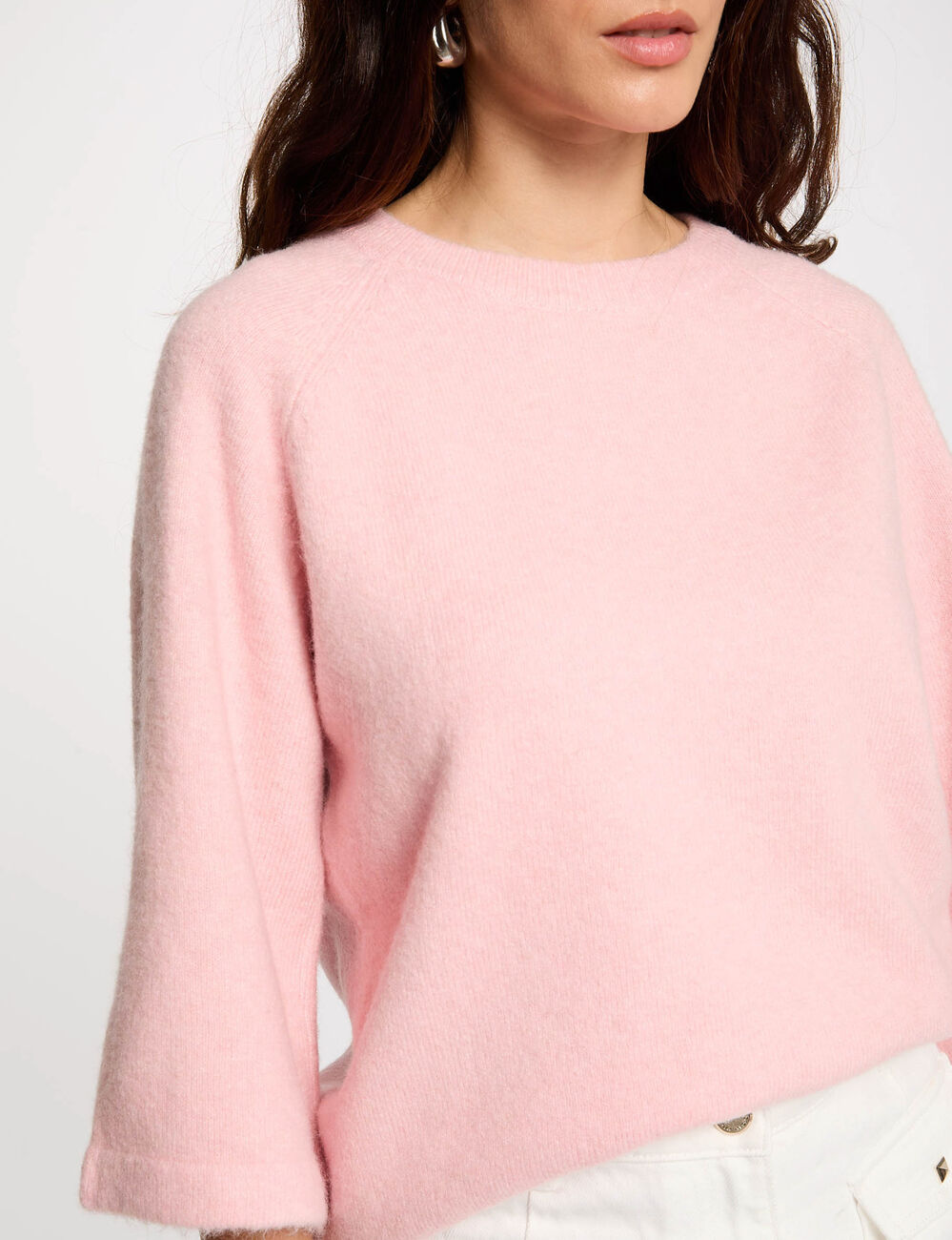 Pull manches 3/4 oversize rose poudr&eacute;e femme