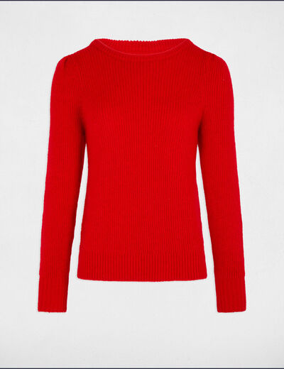 Pull col rond manches longues rouge femme