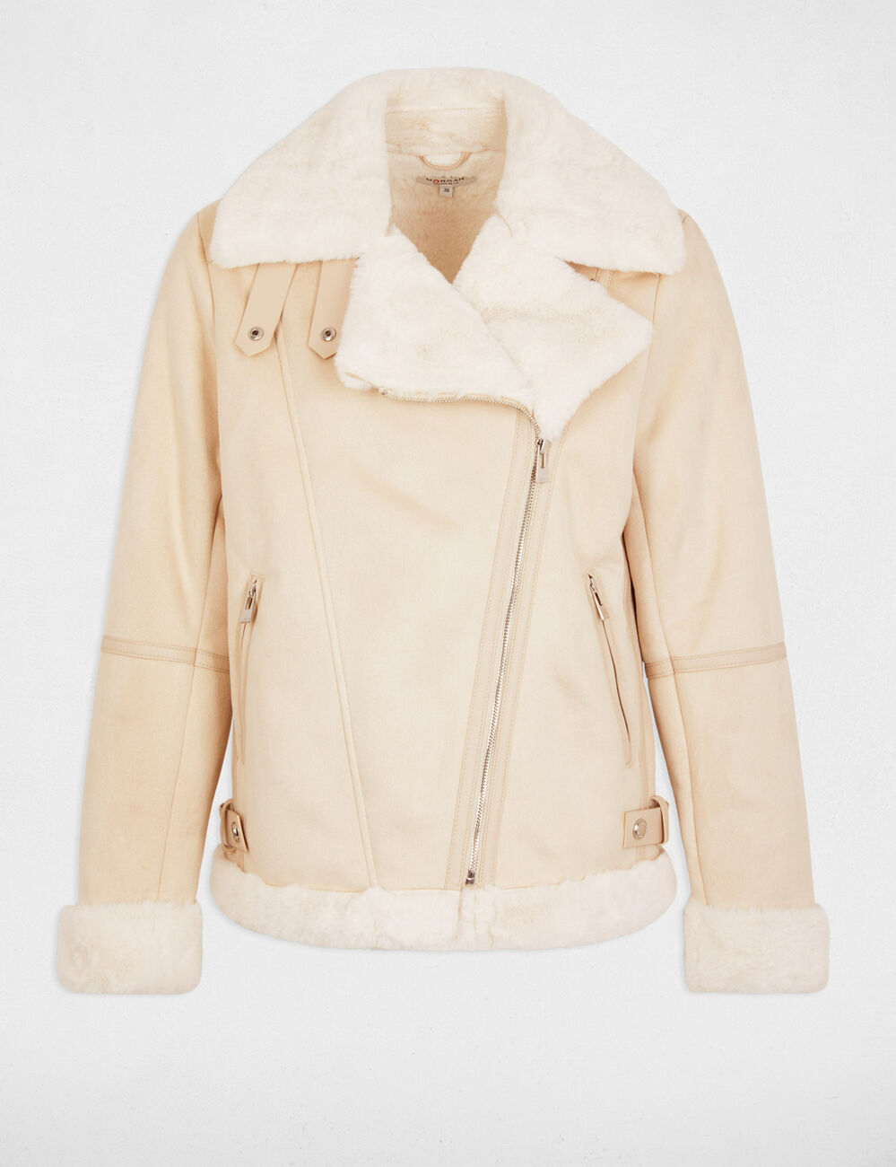 Blouson zipp&eacute; su&eacute;dine ivoire femme
