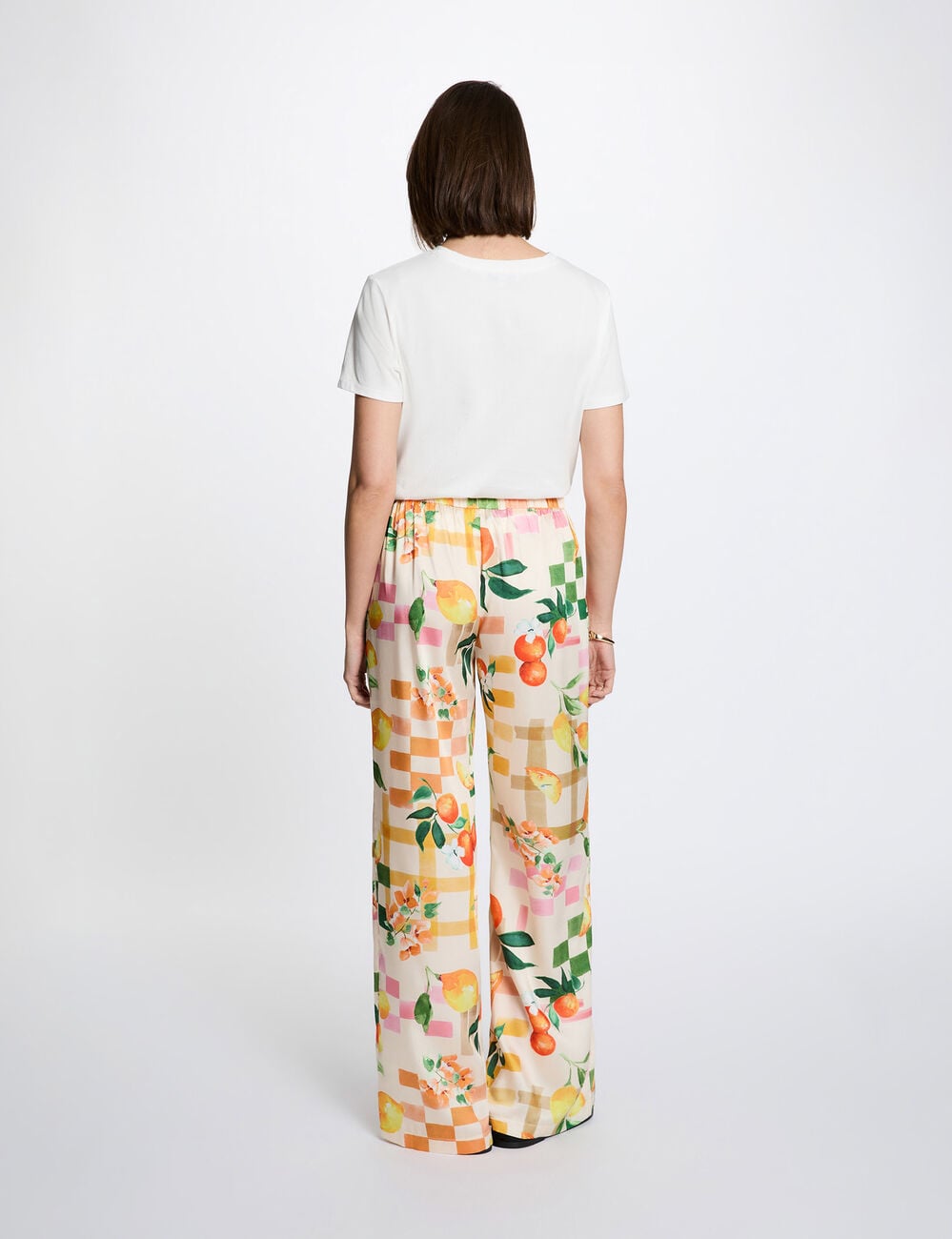 Pantalon large imprim&eacute; multicolore femme