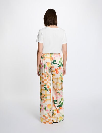 Pantalon large imprim&eacute; multicolore femme