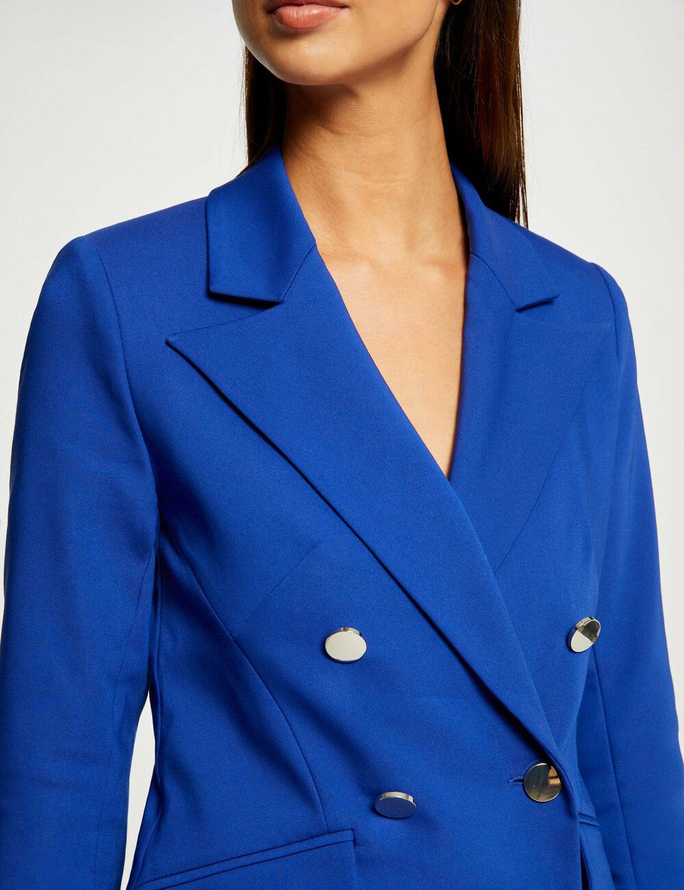 Veste city cintrée boutonnée bleu electrique femme
