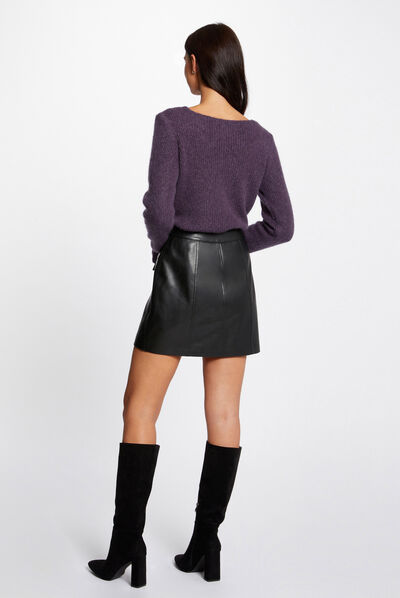 Pull manches longues col rond violet fonce femme