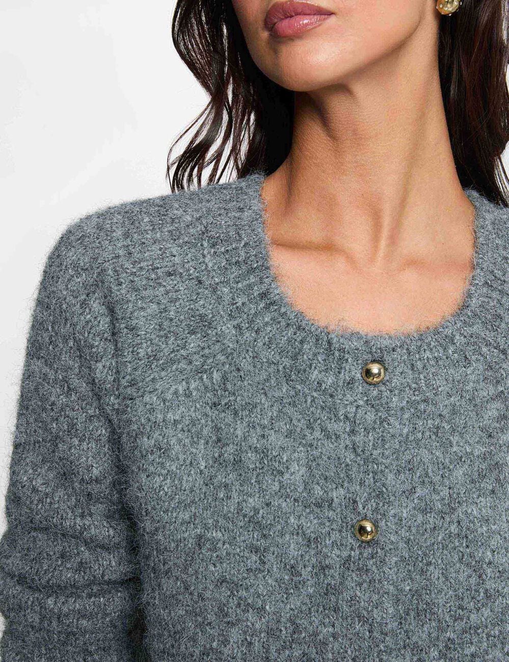 Gilet col rond gris clair femme