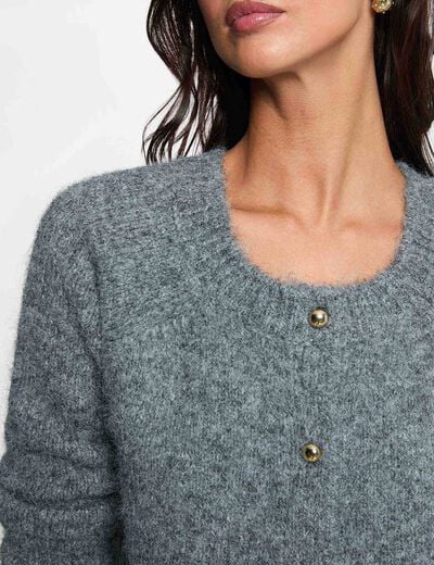 Gilet col rond gris clair femme