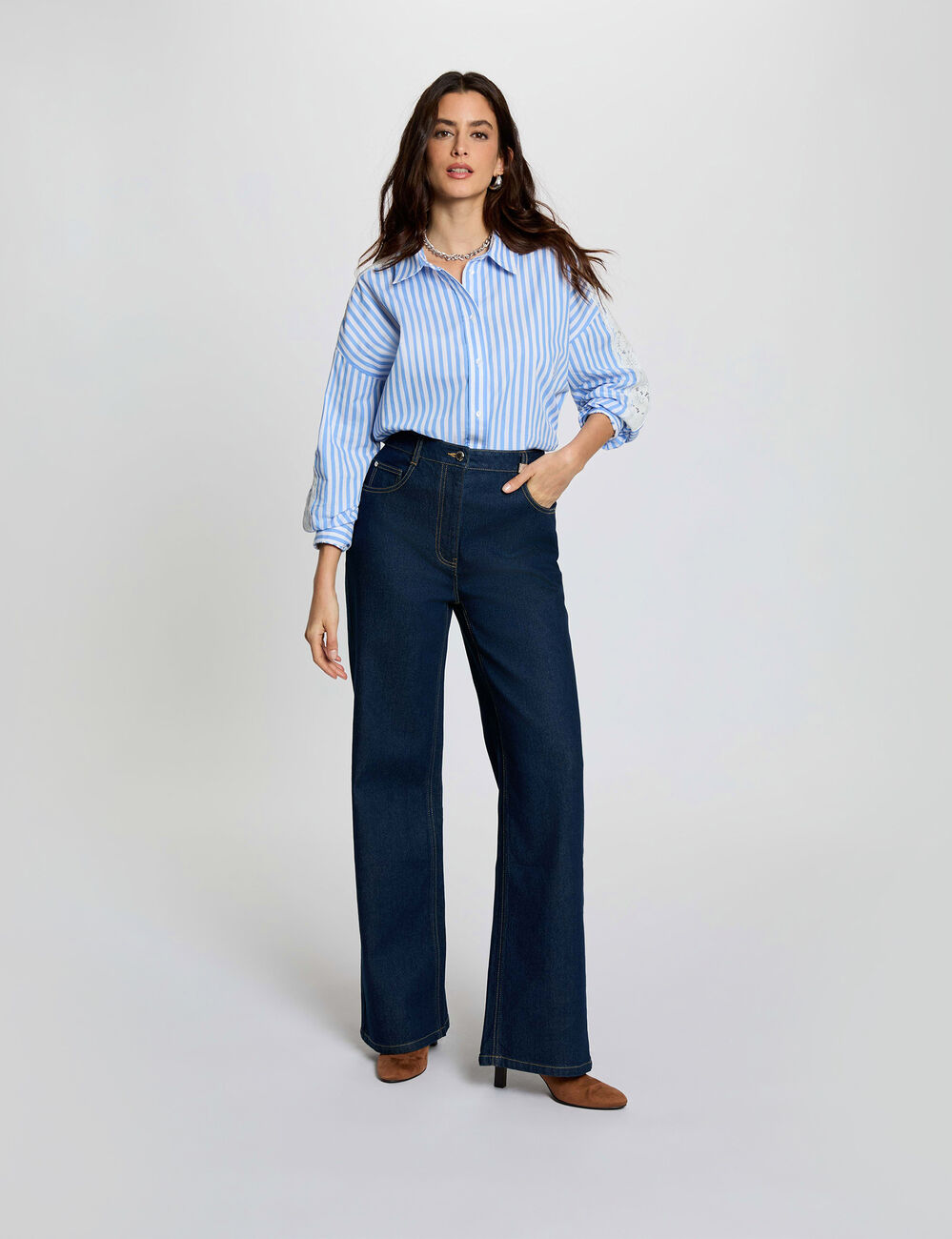 Jean large taille haute denim brut femme