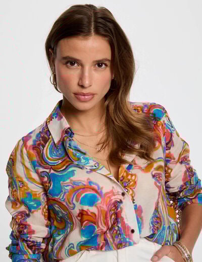 Chemise manches longues multicolore femme