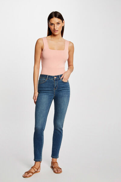 Jeans slim avec bandes strass jean stone femme