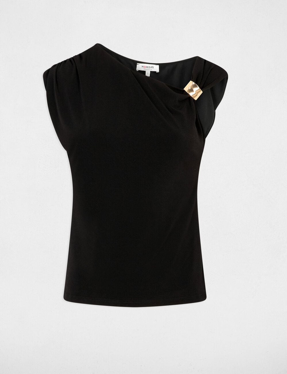 T-shirt col rond manches courtes noir femme
