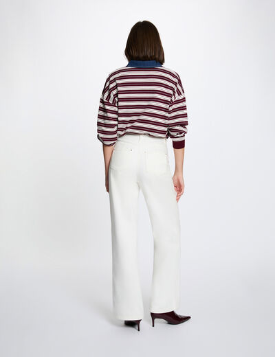 Pull ray&eacute; col &agrave; revers bordeaux femme