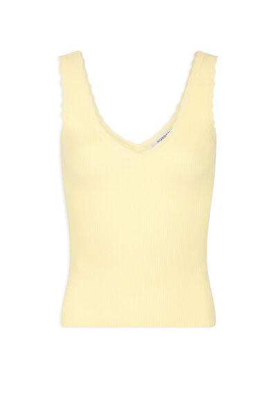 Pull débardeur avec col en V jaune paille femme