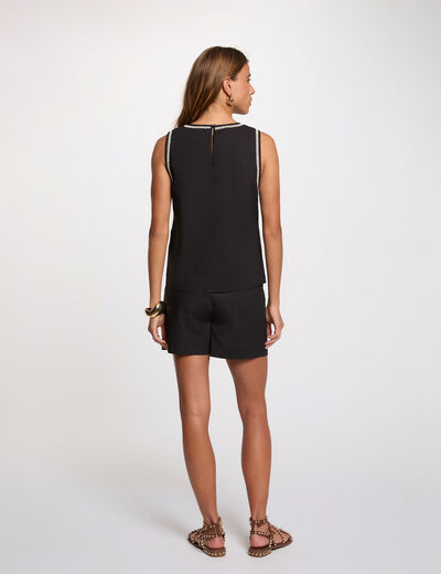 Top brod&eacute; sans manches noir femme