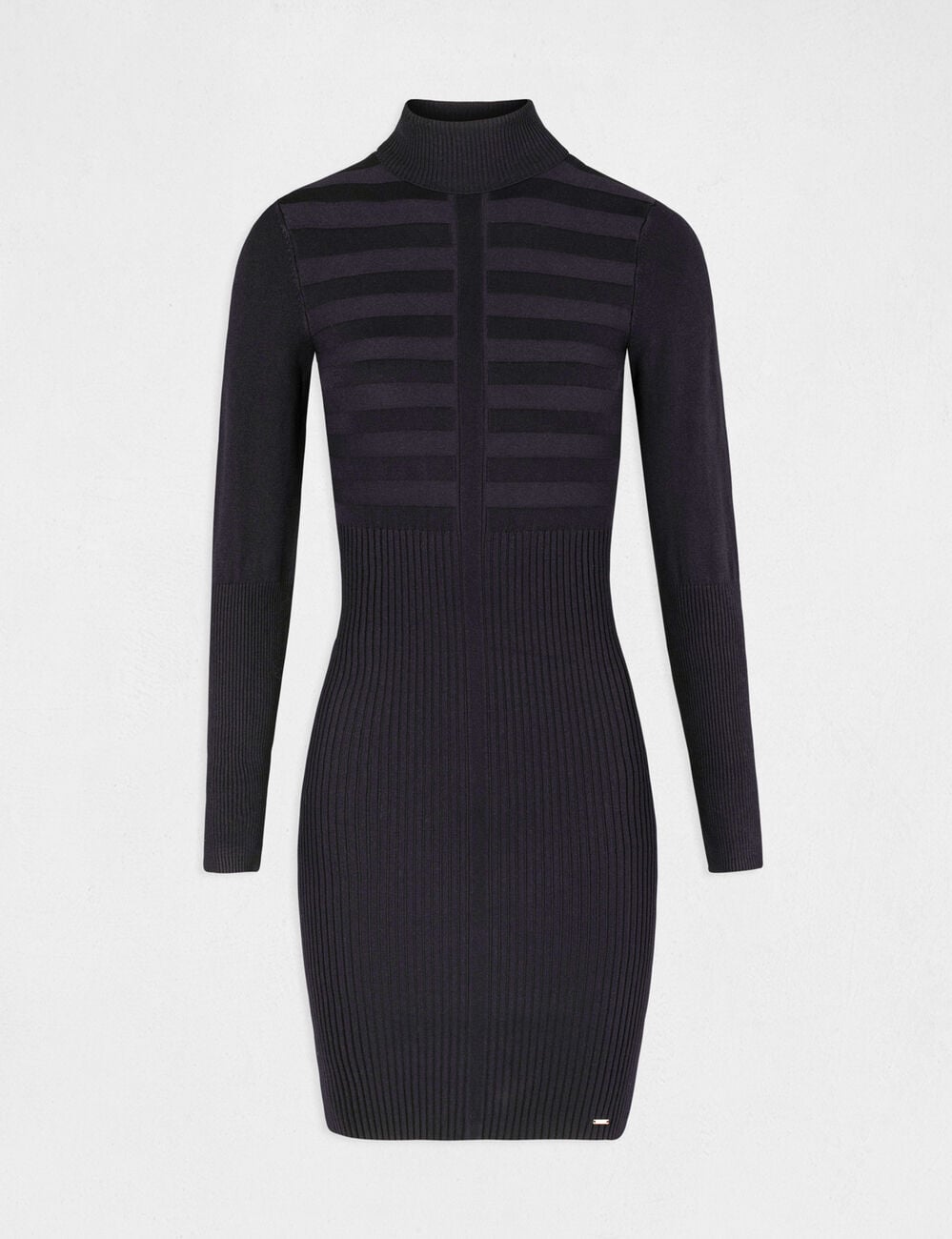Robe ajust&eacute;e col roul&eacute; fine maille bleu marine femme
