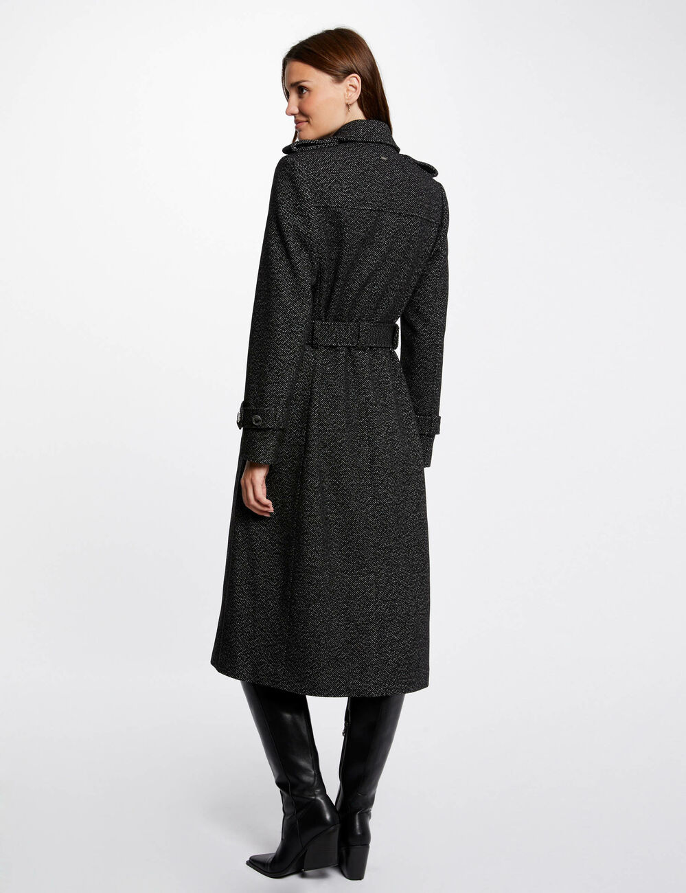 Manteau long ceinturé à boutons gris moyen femme