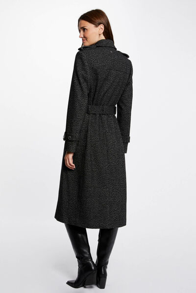Manteau long ceinturé à boutons gris moyen femme