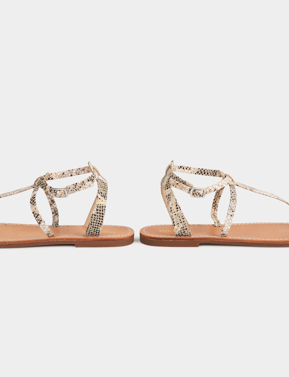 Sandales plates aspect python beige femme