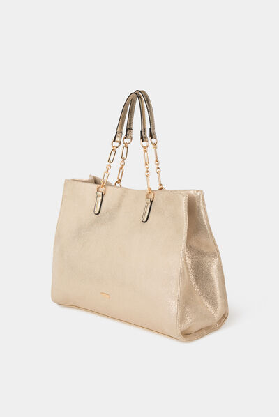 Sac cabas matelassé métallisé dore femme