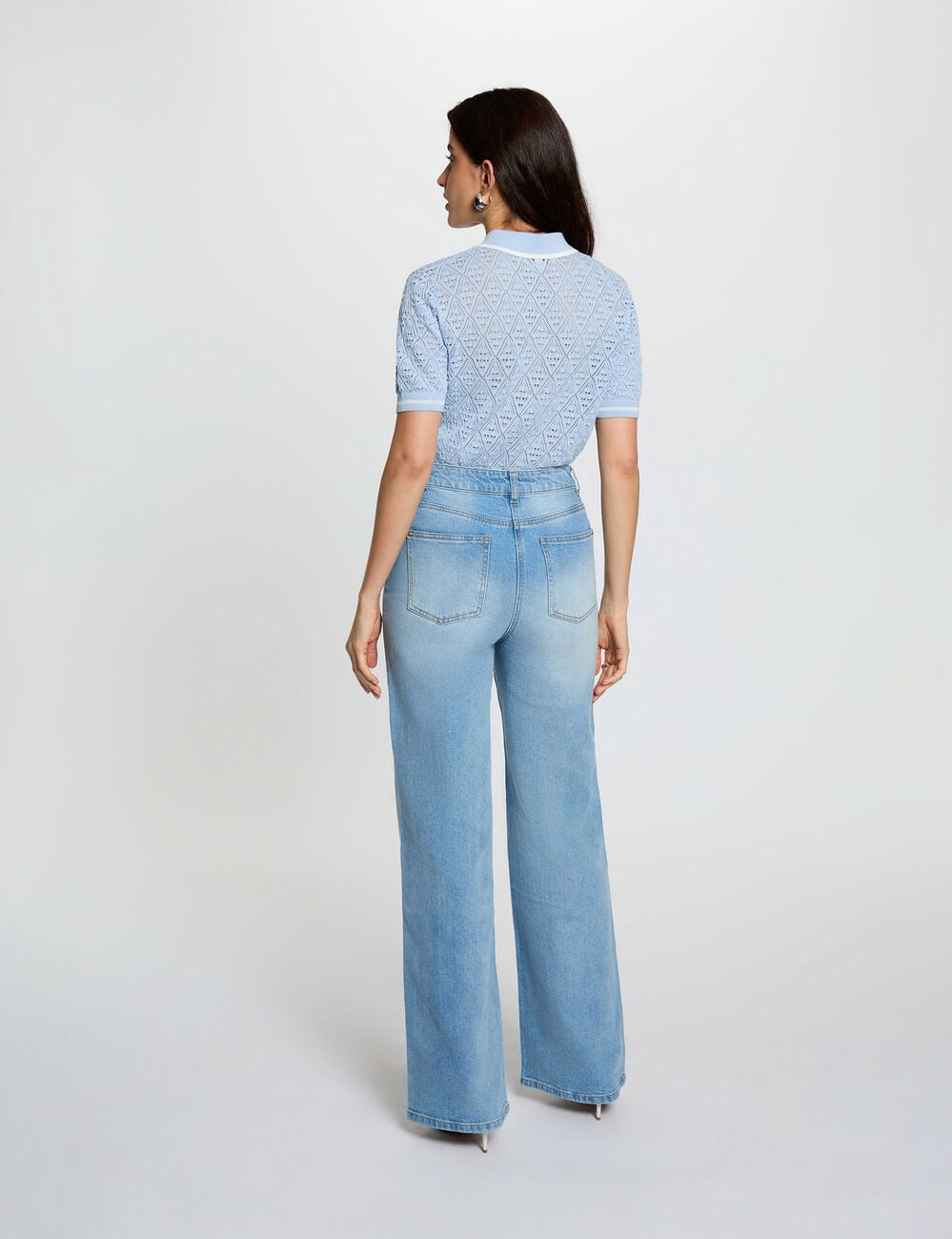 Gilet ajust&eacute; col &agrave; revers bleu ciel femme