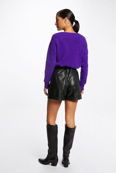 Pull manches longues avec col en V violet femme