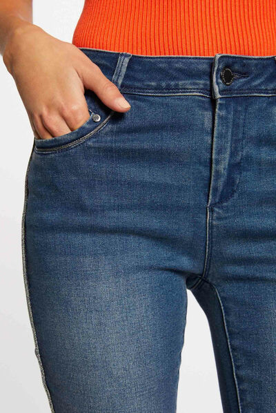 Jeans slim 7/8ème avec bandes jean stone femme
