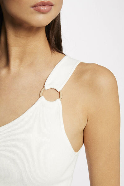 Débardeur pull asymétrique avec boucle ecru femme