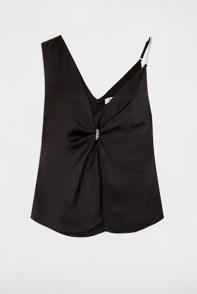 Blouse satin asymétrique noir femme