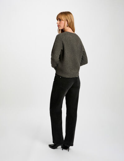 Pull ajust&eacute; strass gris fonc&eacute; femme