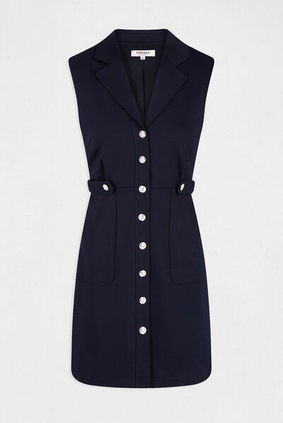 Robe droite sans manches boutonnée marine femme