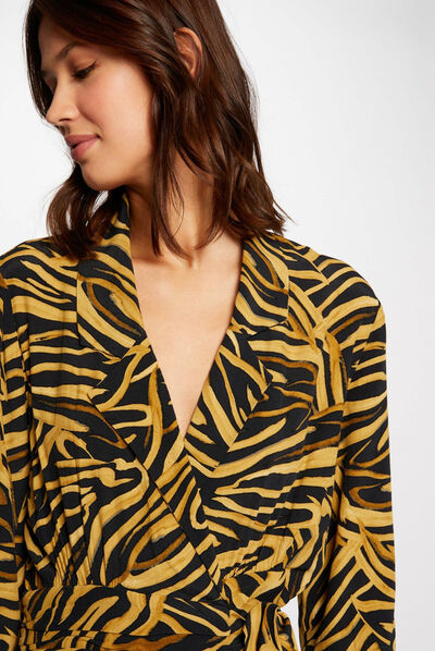 Robe midi portefeuille imprimé abstrait multico femme