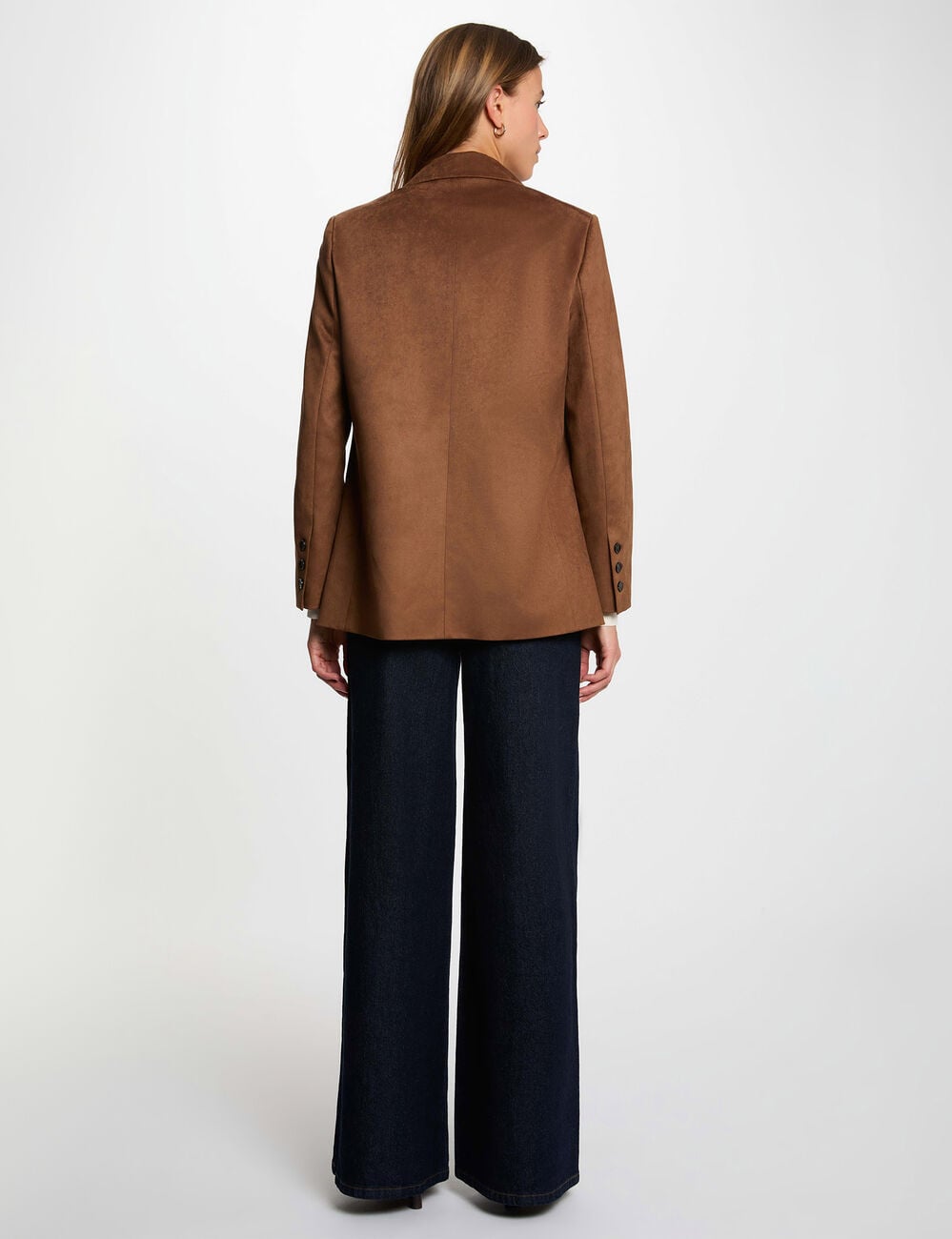 Blazer su&eacute;dine col tailleur marron chocolat femme