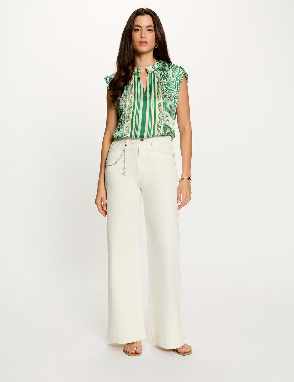 Blouse sans manches col v multicolore femme