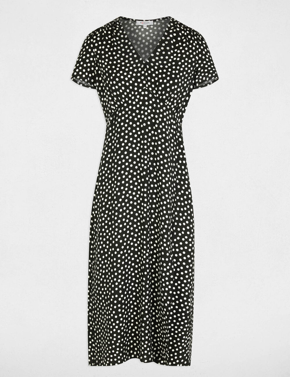Robe mi-longue col v noir femme