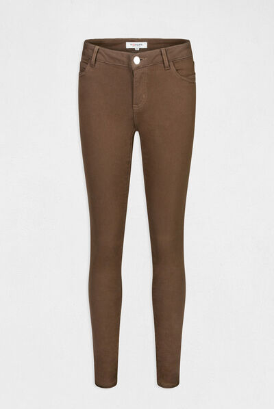 Pantalon skinny taille basse marron femme