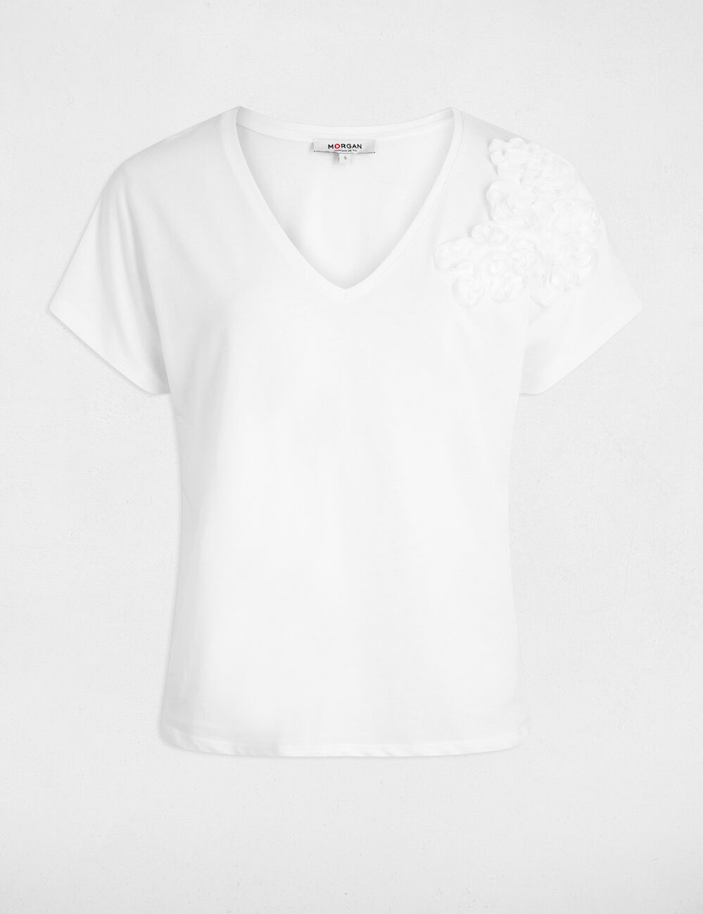 T-shirt col v manches courtes blanc femme