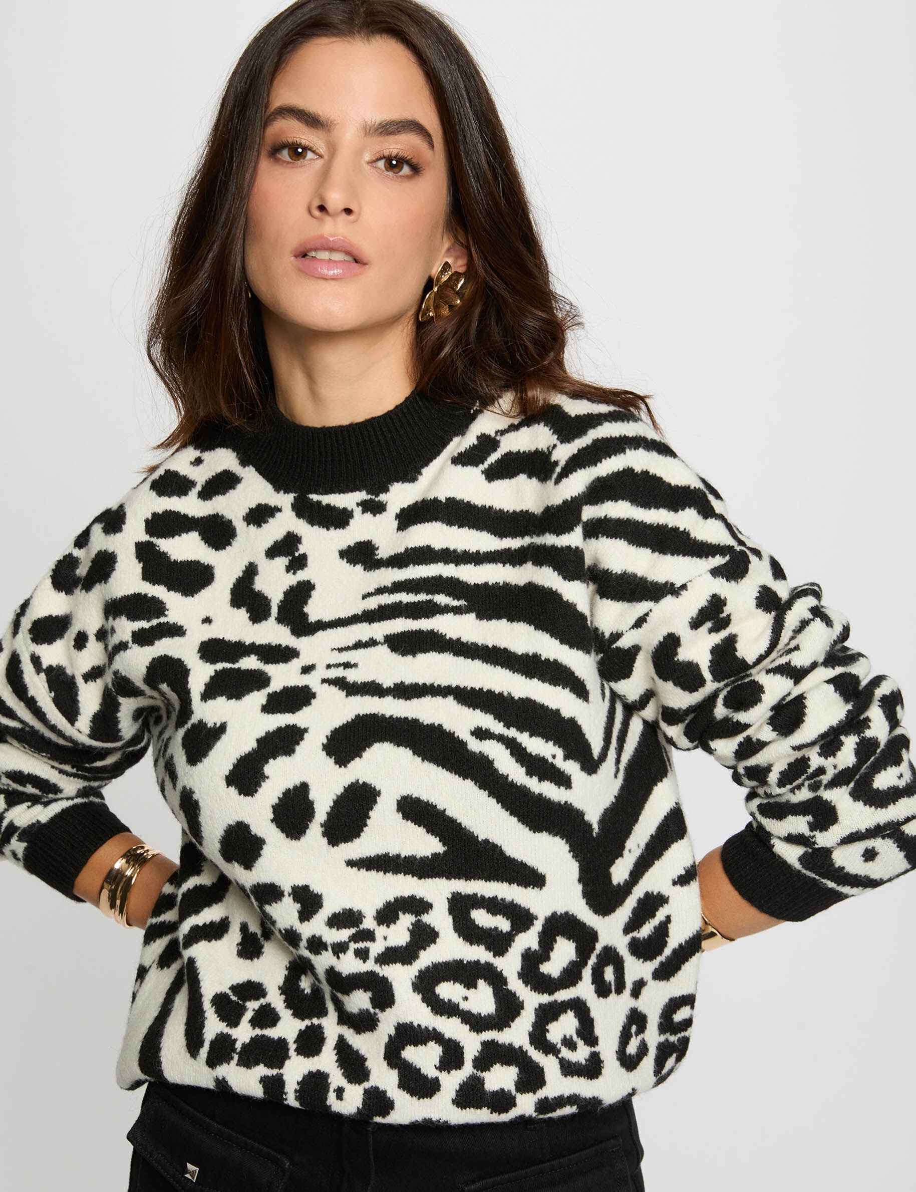 Pull court jacquard ivoire femme - Morgan - Modalova