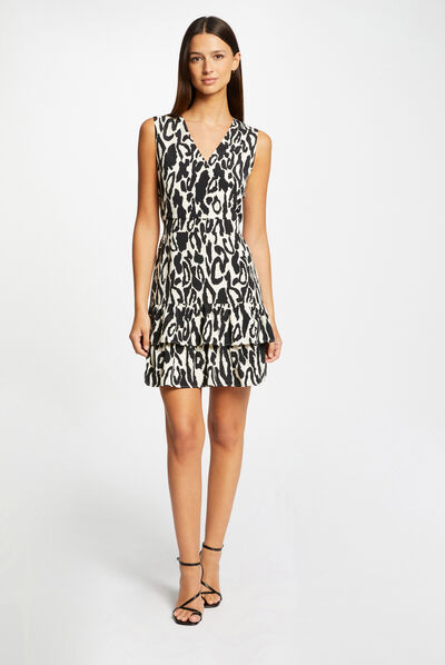 Robe cintrée à volants imprimé animalier multico femme