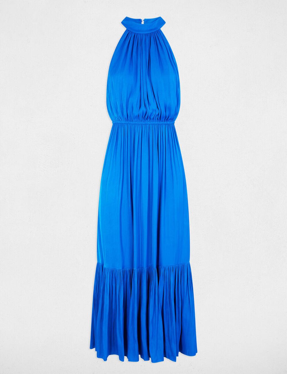 Robe longue évasée fluide bleu electrique femme
